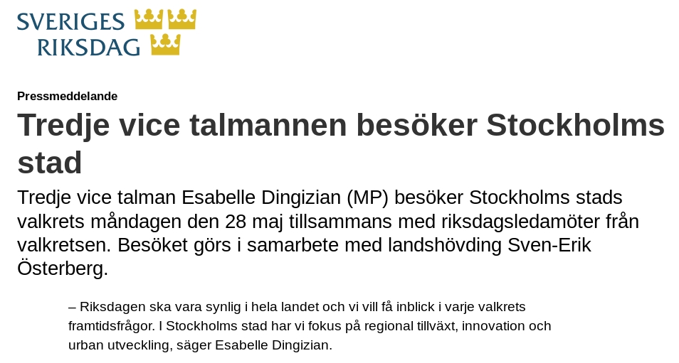 Riksdagen p� bes�k i Stockholm